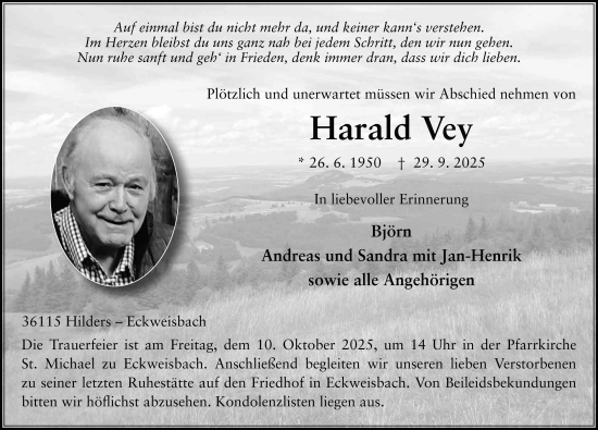 Traueranzeige von Harald Vey von FZ