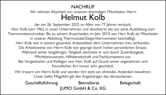 Traueranzeige von Helmut Kolb von FZ