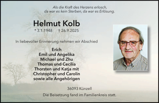 Traueranzeige von Helmut Kolb von FZ