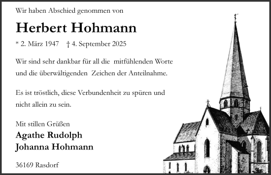 Traueranzeige von Herbert Hohmann von FZ