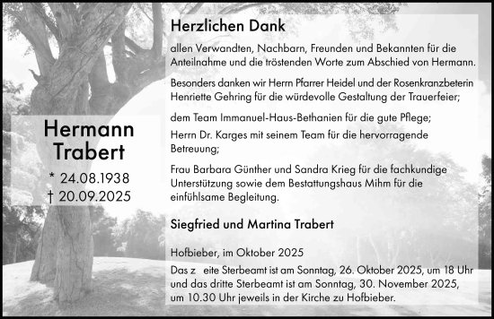 Traueranzeige von Hermann Trabert von FZ