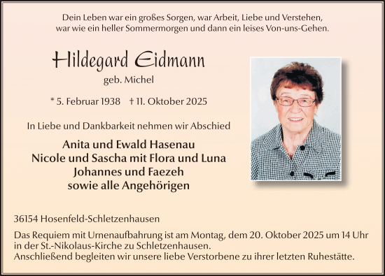 Traueranzeige von Hildegard Eidmann von FZ