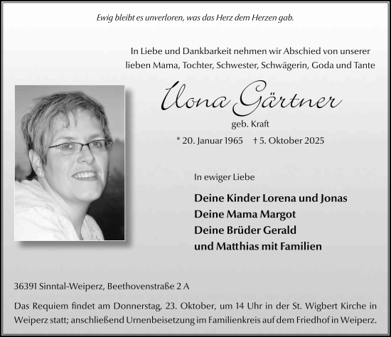 Traueranzeige von Ilona Gärtner von FZ
