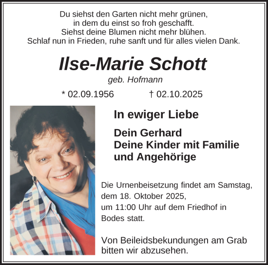 Traueranzeige von Ilse-Marie Schott von FZ