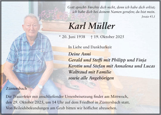 Traueranzeige von Karl Müller von FZ
