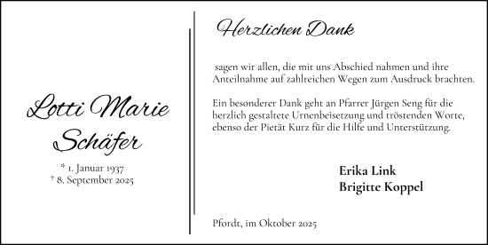 Traueranzeige von Lotti Marie Schäfer von FZ