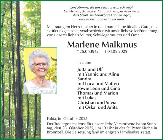 Traueranzeige von Marlene Malkmus von FZ