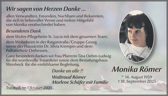 Traueranzeige von Monika Römer von FZ