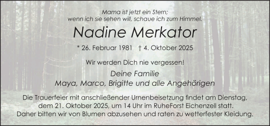 Traueranzeige von Nadine Merkator von FZ