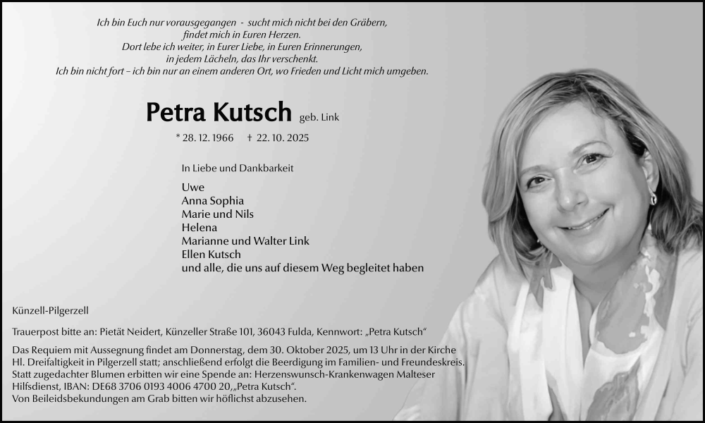  Traueranzeige für Petra Kutsch vom 25.10.2025 aus FZ