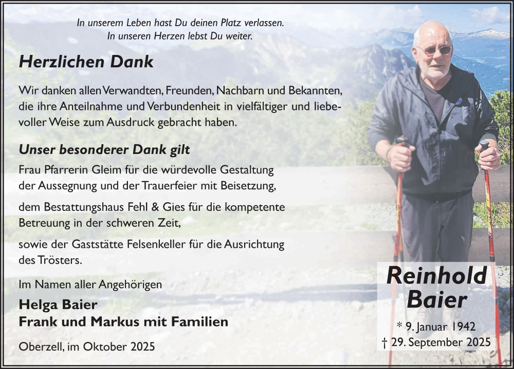  Traueranzeige für Reinhold Baier vom 25.10.2025 aus FZ