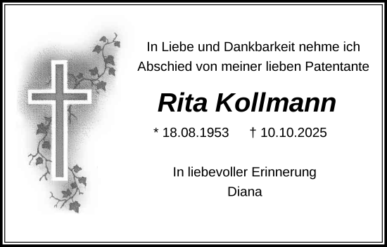Traueranzeige von Rita Kollmann von FZ