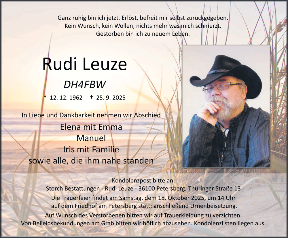  Traueranzeige für Rudi Leuze vom 11.10.2025 aus FZ