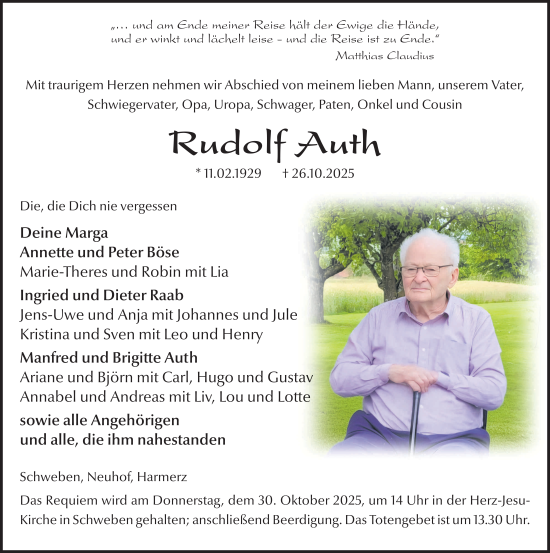 Traueranzeige von Rudolf Auth von FZ