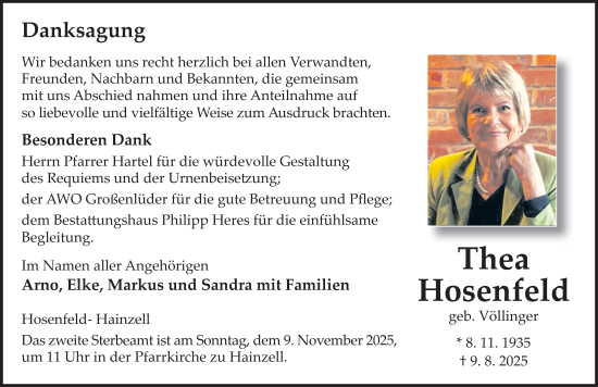 Traueranzeige von Thea Hosenfeld von FZ