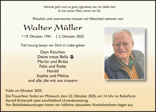 Traueranzeige von Walter Müller von FZ