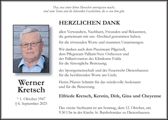 Traueranzeige von Werner Kretsch von FZ