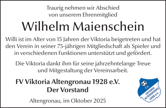 Traueranzeige von Wilhelm Maienschein von FZ