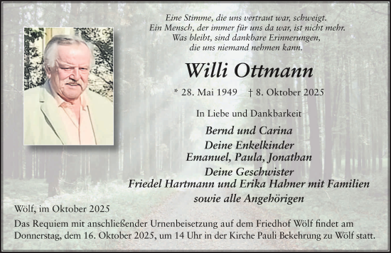 Traueranzeige von Willi Ottmann von FZ