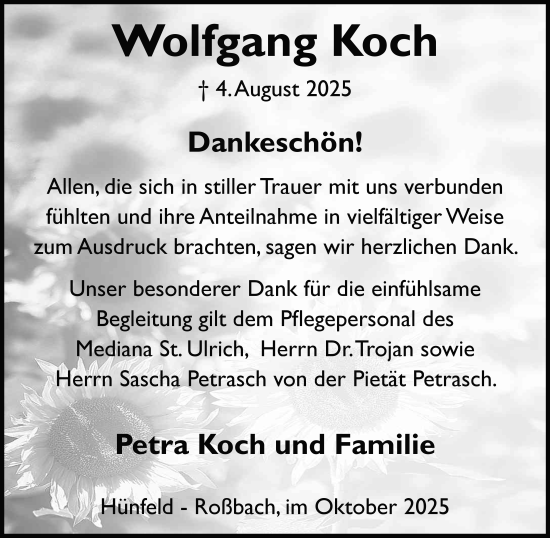 Traueranzeige von Wolfgang Koch von FZ