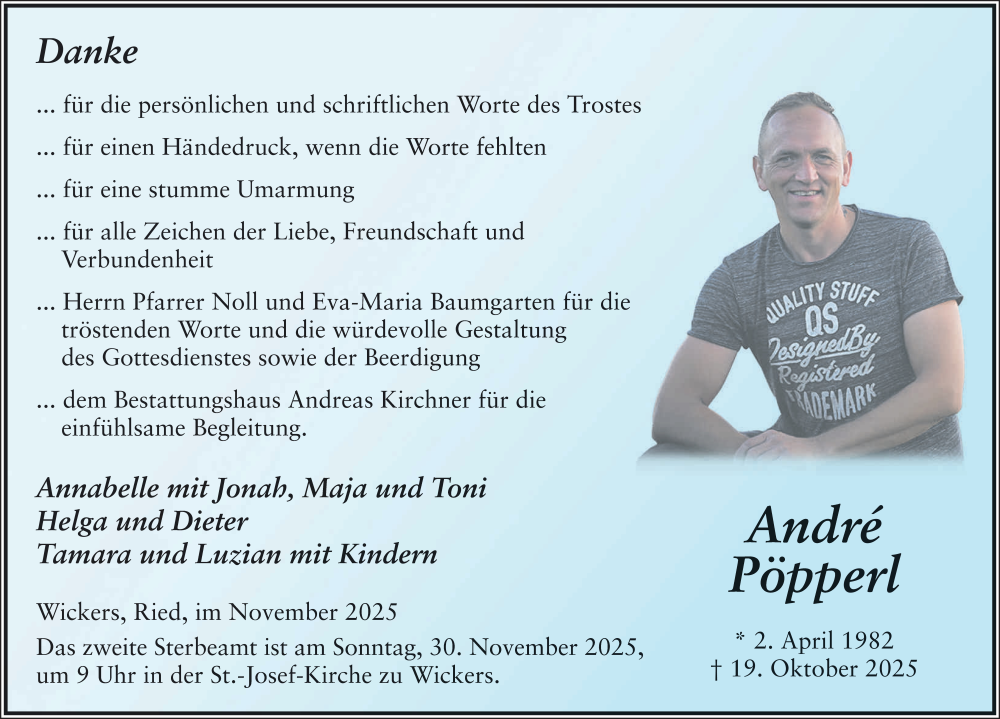  Traueranzeige für André Pöpperl vom 26.11.2025 aus FZ