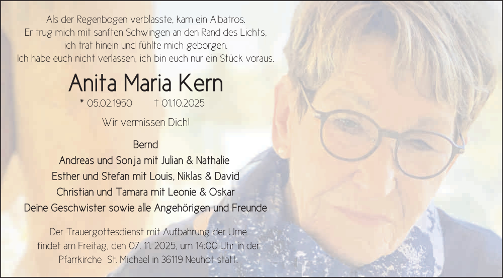  Traueranzeige für Anita Maria Kern vom 01.11.2025 aus FZ