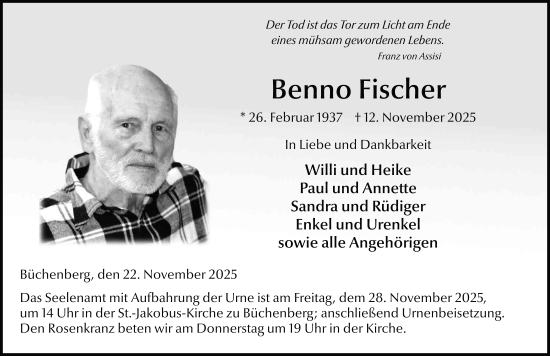 Traueranzeige von Benno Fischer von FZ
