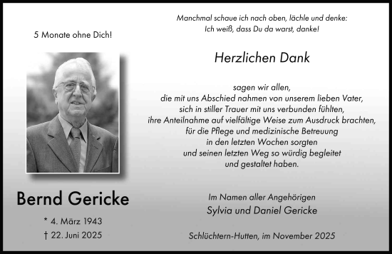 Traueranzeige von Bernd Gericke von FZ