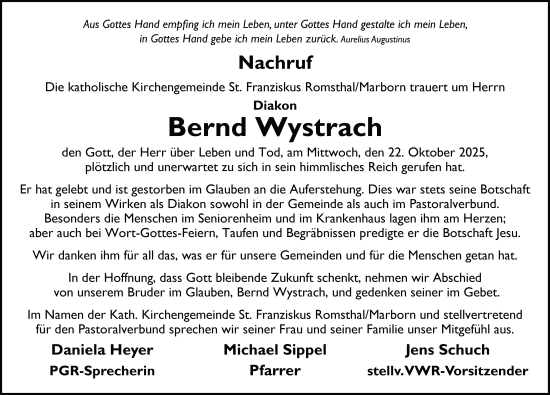 Traueranzeige von Bernd Wystrach von FZ