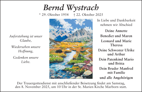 Traueranzeige von Bernd Wystrach von FZ