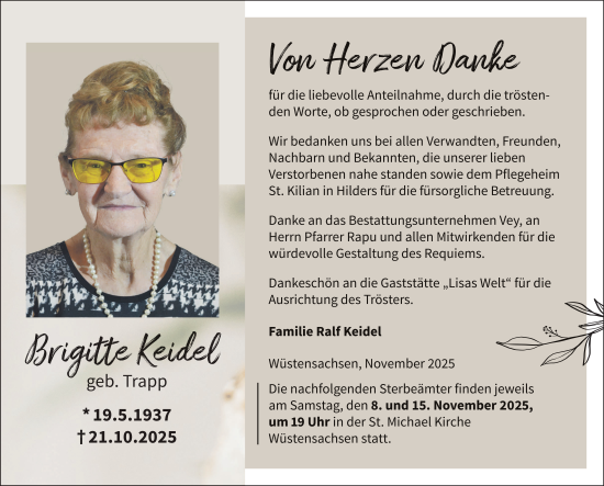 Traueranzeige von Brigitte Keidel von FZ