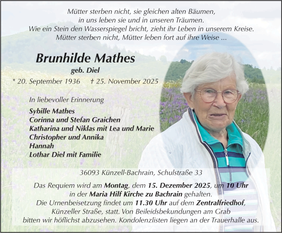 Traueranzeige von Brunhilde Mathes von FZ