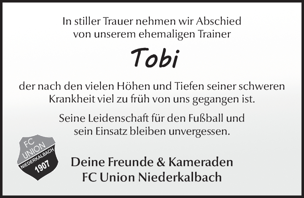  Traueranzeige für Tobias Schuff vom 15.11.2025 aus FZ
