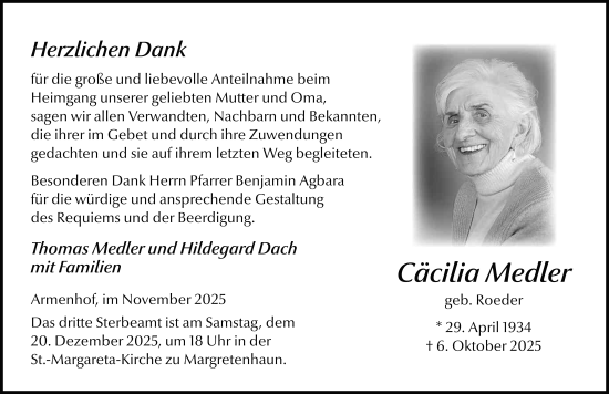 Traueranzeige von Cäcilia Medler von FZ