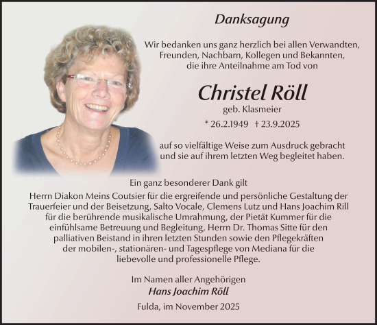 Traueranzeige von Christel Röll von FZ