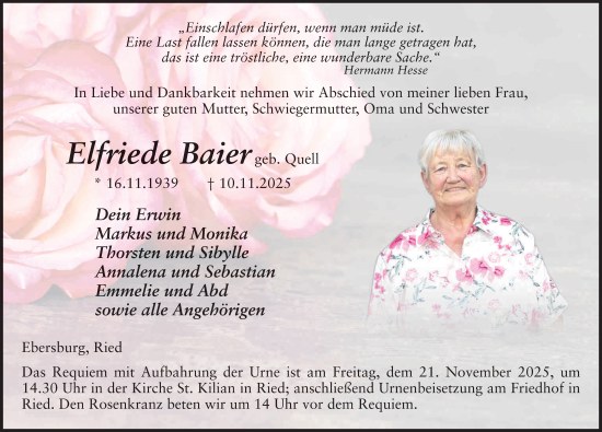 Traueranzeige von Elfriede Baier von FZ