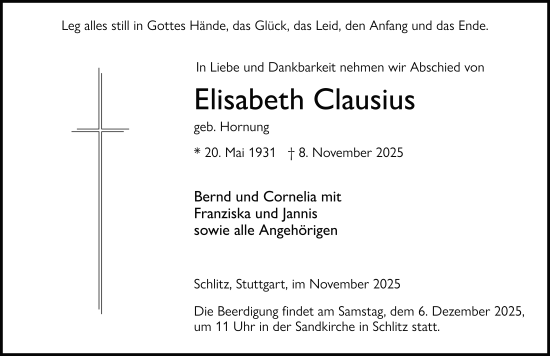 Traueranzeige von Elisabeth Clausius von FZ