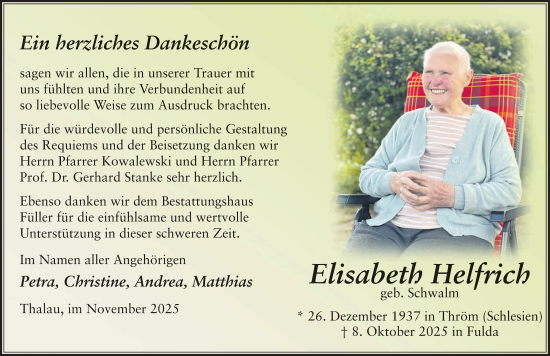 Traueranzeige von Elisabeth Helfrich von FZ