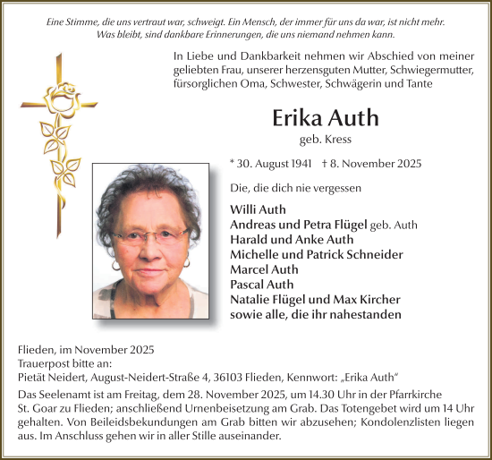 Traueranzeige von Erika Auth von FZ