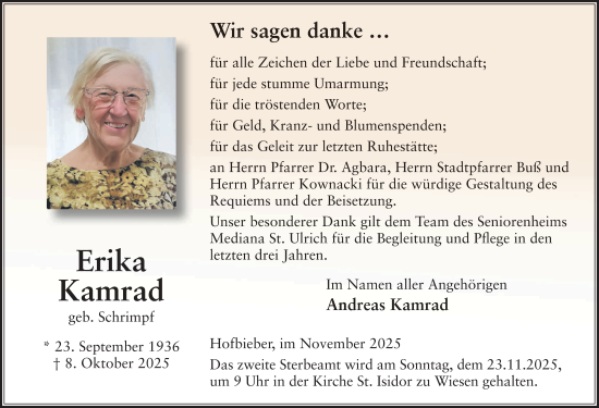 Traueranzeige von Erika Kamrad von FZ