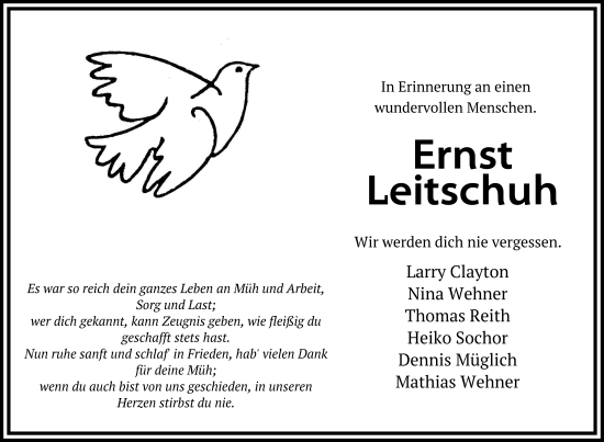 Traueranzeige von Ernst Leitschuh von FZ