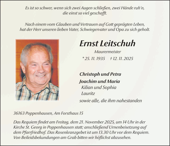 Traueranzeige von Ernst Leitschuh von FZ