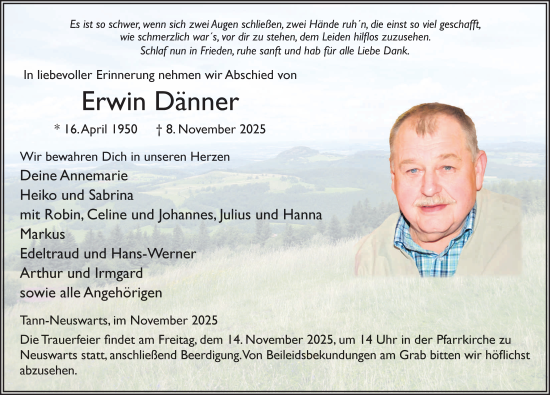 Traueranzeige von Erwin Dänner von FZ