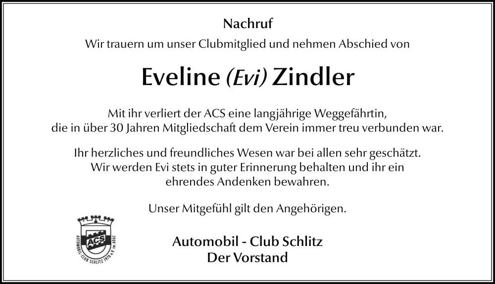  Traueranzeige für Evi Zindler vom 04.11.2025 aus FZ