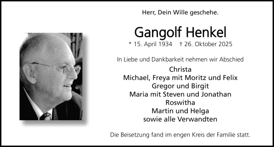 Traueranzeige von Gangolf Henkel von FZ