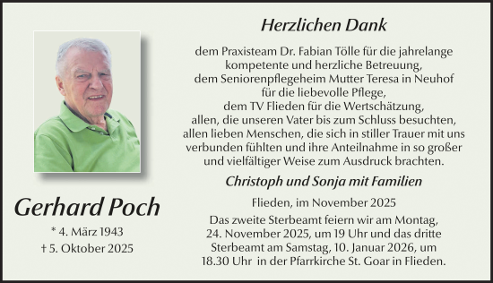 Traueranzeige von Gerhard Poch von FZ
