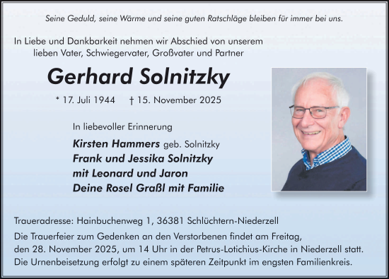 Traueranzeige von Gerhard Solnitzky von FZ