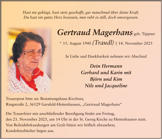 Traueranzeige von Gertraud Magerhans von FZ