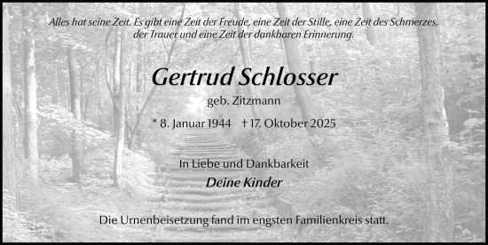 Traueranzeige von Gertrud Schlosser von FZ