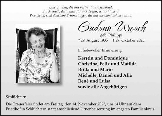Traueranzeige von Gudrun Worch von FZ